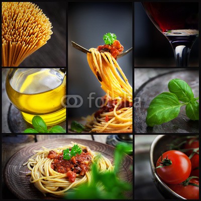 mythja, Pasta collage (pasta, essen, wein, konzept, italienisch, gericht, vegetarisch, penne, mahlzeit, basilikum, vegan, kochen, gewürz, weiß, frühling, italien, rot, collage, flavour, oliven, restaurant, luxus, salate, traditionell, kraut, kochen, gemüse, abendesse)