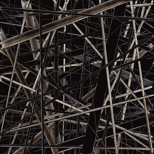 NADAL, BW1330211 (Wunschgröße, abstrakt, Malerei, Verstrebungen,  Draht, Geflecht, Netz, metallisch, utopisch, futuristisch, kühl, verwoben,  Büro, Treppenhaus, Wohnzimmer, schwarz / weiß)