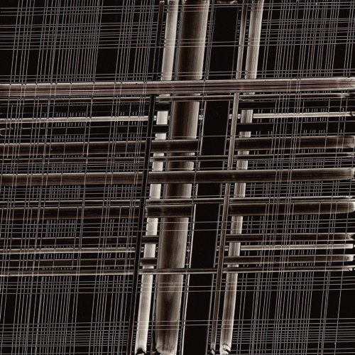 NADAL, BW2520211 (Wunschgröße, Malerei, abstrakt, Verstrebungen,  Draht, Geflecht, metallisch, utopisch, futuristisch, kühl, verwoben, verworren, Büro, Treppenhaus, Wohnzimmer, schwarz / weiß)