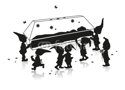 namosh, Schneewittchen liegt in einem gläsernen Sarg (schneeweiß, zwerg, 7, sieben, zwerg, silhouette, vergiftet, gift, sarg, glas, reue, tod, traurig, äpfel, bergbau, geschichte, grafik, abbildung, schwarz, silhouette, zeichnung, wald, arbeit, rettun)