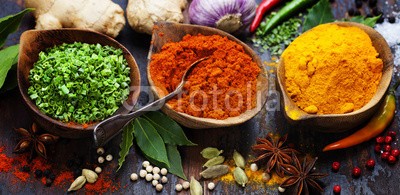 Natalia Klenova, Spices and herbs (gewürz, kraut, schüssel, essen, asiatisch, indianer, close-up, gericht, pfeffer, paprika, natürlich, kardamom, türkisch, rot, aroma, handvoll, gelb, flavour, ingwer, orange, würze, different, traditionell, flavour, striegeln, close-up, dunkel, hol)