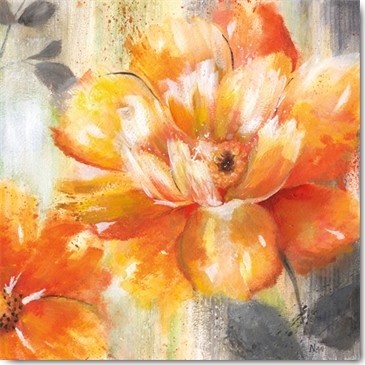 Nan, An Orange Crush II (Malerei, Blumen, Blüten, orange Rosen, Sommer, Treppenhaus, Wohnzimmer, Wintergarten, orange / grau)