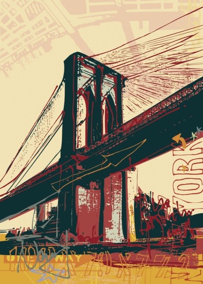 Rod Neer, Brooklyn Bridge (Brücke, New York, Wahrzeichen, Pop/Op Art, Pop Art, Kult, Vintage, Wohnzimmer, Jugendzimmer, Treppenhaus, bunt)