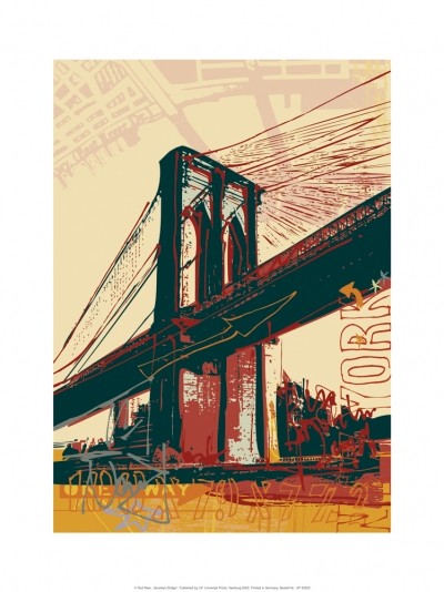 Rod Neer, Brooklyn Bridge (Brücke, New York, Wahrzeichen, Pop/Op Art, Pop Art, Kult, Vintage, Wohnzimmer, Jugendzimmer, Treppenhaus, bunt)