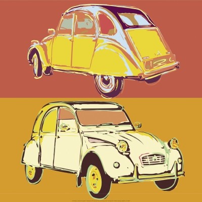 Rod Neer, Citroen 2CV squared (Ente, Citroen, 2CV, Kultauto, Auto, Pop/Op Art, Pop Art, Kult, Vintage, Wohnzimmer, Jugendzimmer, Treppenhaus, bunt)