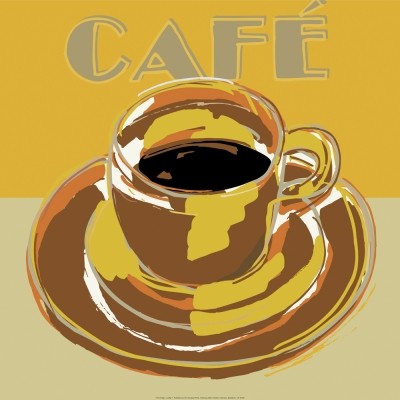 Rod Neer, Coffee I (Kaffee,  Kaffeetasase, Pop/Op Art, Pop Art, Kult, Vintage, Wohnzimmer, Café, Küche, Esszimmer, Treppenhaus, gold/gelb)
