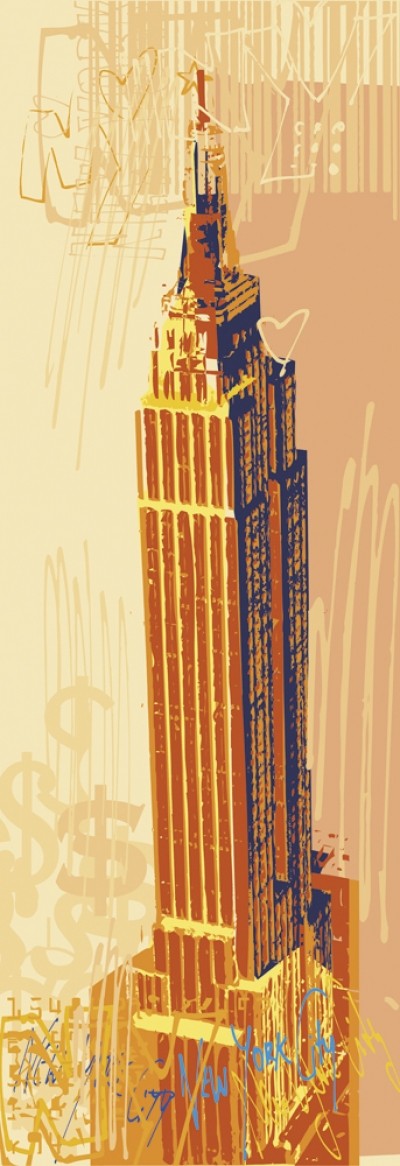Rod Neer, Empire State Building (Empire State Building, New York, Wahrzeichen, Architektur, Gebäude, Pop/Op Art, Pop Art, Kult, Vintage, Wohnzimmer, Treppenhaus, Jugendzimmer, bunt)