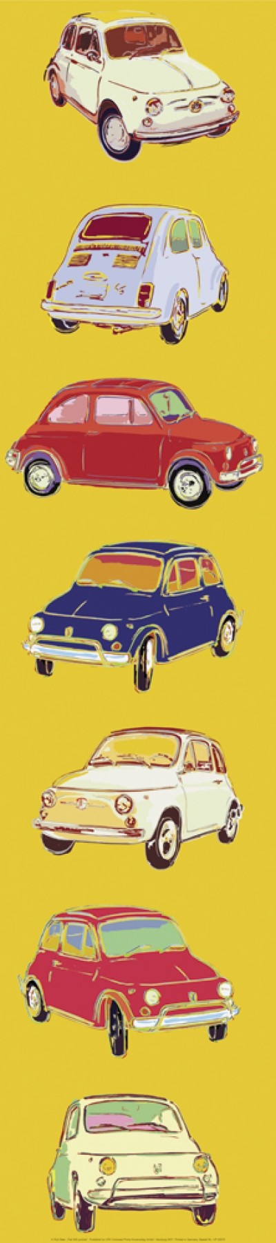 Rod Neer, Fiat 500 portrait (Fiat, Fiat 500, Kultauto, Auto, Pop/Op Art, Pop Art, Kult, Vintage, Wohnzimmer, Jugendzimmer, Treppenhaus, bunt)