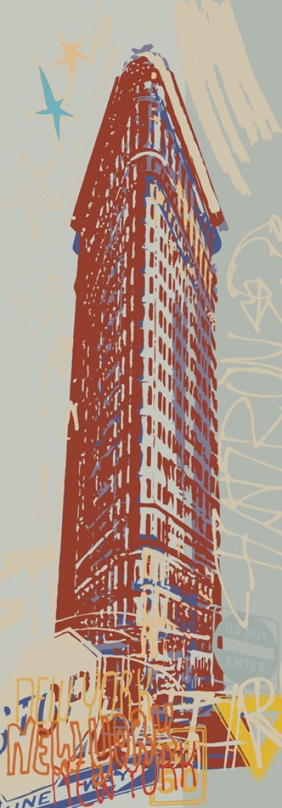 Rod Neer, Flatiron Building (Flatiron Building, New York, Wahrzeichen, Architektur, Gebäude, Pop/Op Art, Pop Art, Kult, Vintage, Wohnzimmer, Treppenhaus, Jugendzimmer, bunt)