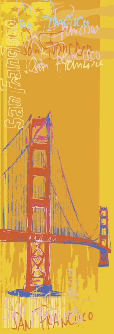 Rod Neer, Golden Gate Bridge (Brücke, San Francisco, Wahrzeichen, Pop/Op Art, Pop Art, Kult, Vintage, Wohnzimmer, Jugendzimmer, Treppenhaus, bunt)