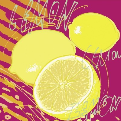 Rod Neer, Lemon (Zitronen, Limonen,dynamisch, modern, Pop/Op Art, Pop Art, Kult, Vintage, Wohnzimmer, Café, Küche, Esszimmer, Treppenhaus, pink/gelb)