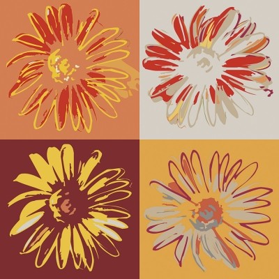 Rod Neer, Pop Blumen I (Blumen, Blüten, Serigrafie, modern, stilisiert, Pop/Op Art, Pop Art, Kult, Vintage, Wohnzimmer, Treppenhaus, Esszimmer, bunt)
