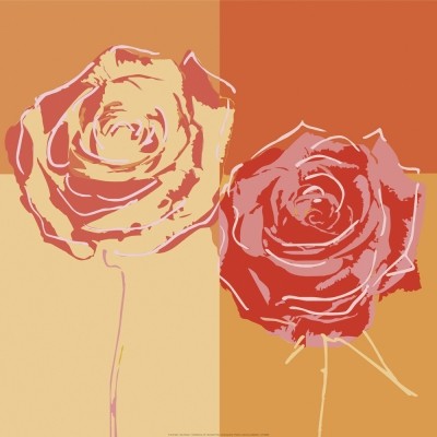 Rod Neer, Pop Roses I (Blumen, Blüten, Rosen, modern, stilisiert, Pop/Op Art, Pop Art, Kult, Vintage, Wohnzimmer, Treppenhaus, Schlafzimmer, bunt)