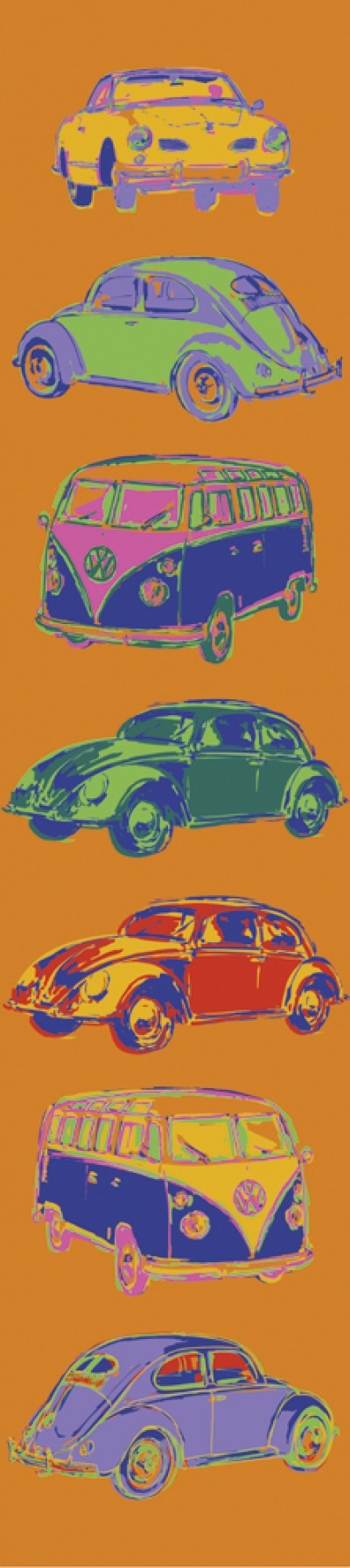 Rod Neer, VW Karmann, Käfer & Bulli (Käfer, VW, Volkswagen, Bulli, Karman, Kultauto, Auto, Pop/Op Art, Pop Art, Kult, Vintage, Wohnzimmer, Jugendzimmer, Treppenhaus, bunt)