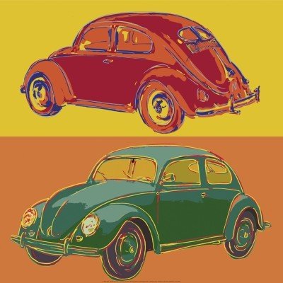 Rod Neer, Beetle squared (Käfer, VW, Volkswagen, Kultauto, Auto, Pop/Op Art, Pop Art, Kult, Vintage, Wohnzimmer, Jugendzimmer, Treppenhaus, bunt)