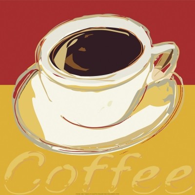 Rod Neer, Coffee II (Kaffee,  Kaffeetasase, Pop/Op Art, Pop Art, Kult, Vintage, Wohnzimmer, Café, Küche, Esszimmer, Treppenhaus, rot/gelb)