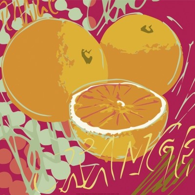 Rod Neer, Orange (Orangen, Apfelsinen, dynamisch, modern, Pop/Op Art, Pop Art, Kult, Vintage, Wohnzimmer, Café, Küche, Esszimmer, Treppenhaus, pink/orange)