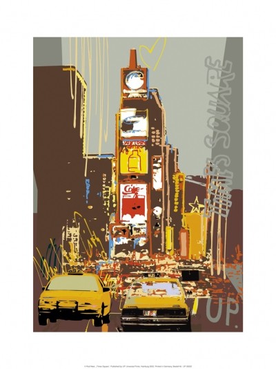 Rod Neer, Times Square (Time, Square, New York, gelbe Taxis, Architektur, Gebäude, Pop/Op Art, Pop Art, Kult, Vintage, Wohnzimmer, Treppenhaus, Jugendzimmer, bunt)