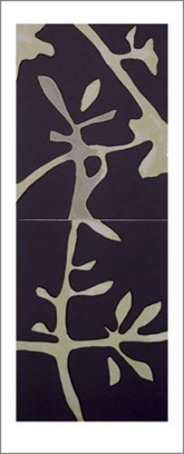 Nicolas Le Beuan Bénic, Ombres II, 2005 (Büttenpapier) (Modern, Malerei, Zeichnung, Abstrakt, Blüten, Blätter, Zweige, Linien, Schatten, weiß / blau)