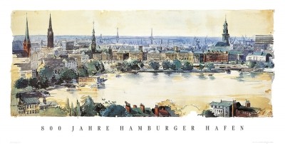 Nordmann Hans, Hansestadt Hamburg (Stadtansicht, Vedute, Hamburg, Jubiläum, Hafen, Städte, Deutschland, Wohnzimmer, Treppenhaus, bunt)