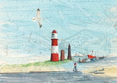 Katharina Noack, Die Feuer von Borkum (Leuchturm, Meer, Möwe, Boote, Signal, Nordsee, Insel, Borkum, Meeresbrise, Treppenhaus, Wohnzimmer, Badezimmer, bunt)