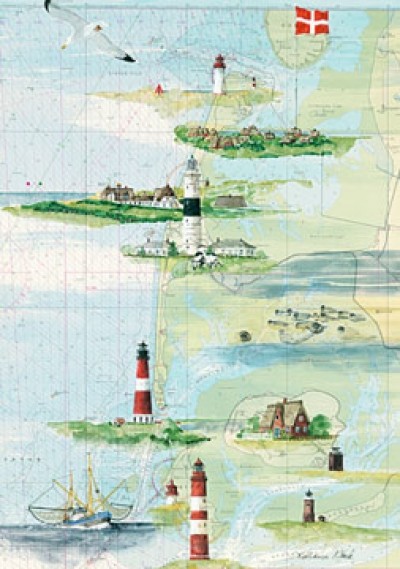 Katharina Noack, Sylt und Amrum (Leuchturm, Leuchttürme, Meer, Möwe, Boote, Fischerboot,  Nordsee, Inseln, Meeresbrise, Treppenhaus, Wohnzimmer, Badezimmer, bunt)