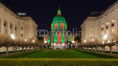 nstanev, San Francisco City Hall (amerika, american, architektur, schöner, schwarz, gebäude, california, capitol, zentrum, weihnachten, stadt, civic, bunt, kolonne, kultur, kuppel, dunkel, kuppel, abenddämmerung, abend, äusseres, fassade, berühmt, festlich, francisco, regierung, grü)