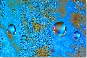 NUPHO, The Red Blue (Wassertropfen, schillern, glänzen, Fotokunst, modern, Wunschgröße, Wohnzimmer, Büro, blau/bunt)