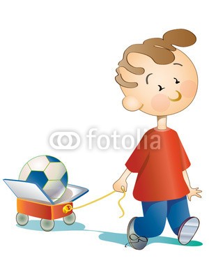 nuvolanevicata, ale carrello (junge, junge, figurine, spaziergang, schulung, kurzgeschichten, cartoons, einkaufswagen, computer, ball, ball, fußball, spiel, sommer, kind, zeichnung, vekto)