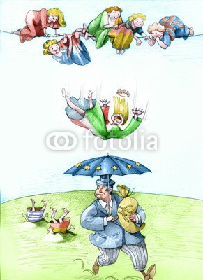 nuvolanevicata, europa (europa, policy, soziales, debt, zuschauer, gesellschaft, ideen, konzept, business, nation, einheit, wirtschaftliche lage, figurine, komik, cartoons, deutsch, italien, euro, balance, unsicher, untergang, tasche, skandal, liegen, politiker, korruption, gefa)