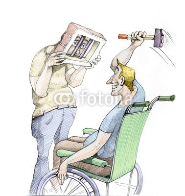 nuvolanevicata, handicap (schranke, behinderung, reaktion, soziales, konzept, kinderwagen, zuchthaus, vorurteil, gents, grenze, ideen, gegenüberstellung, eigenkapital, cartoons, ironie, lächelnd, sarkasmus, komik, figurin)