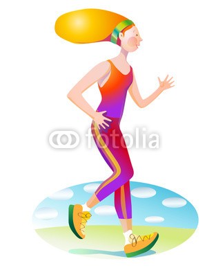 nuvolanevicata, running (jugendlicher, jogger, rasen, sportlich, spaziergang, aufgaben, weiblich, fitness, physikalisch, turnen, bewegung, spaziergang, pflege, overall, sport, sport, wohlbefinden, körper, vektor, zeichnung, draußen, natur, ausfahrt, wind, haare, wolken, laufe)
