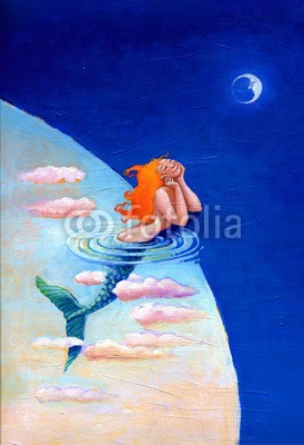nuvolanevicata, sirena (luna, nixe, konzept, ideen, traum, figurine, nacht, traum, meer, himme)