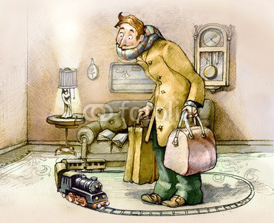 nuvolanevicata, trenino (modellbau, schulung, lokomotive, reise, hobby, spiel, kindliche, fugue, fall, wohnzimmer, mann, cartoons, konzept, ironie, komisch, abgang, traum, wunsc)