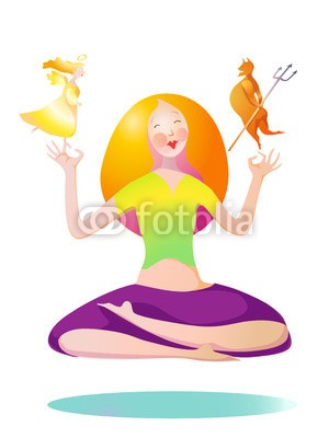 nuvolanevicata, yoga (jugendlicher, yoga, wohlbefinden, aufgaben, platz, lotus, balance, meditation, engel, teufel, gut, übel, jung, frisch, linie, pflege, zeichnung, zeichnung, figurine, vektor, entwicklung, ideen, fitness, versuchung, konzept, mädchen, sitzen)