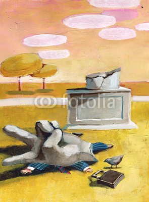 nuvolanevicata, you win (konzept, ideen, surreal, fantasy, mann, statuen, business, wettbewerb, spannung, burnout, mitarbeiter, work, fußballtor, komik, erfolg, ermüdun)