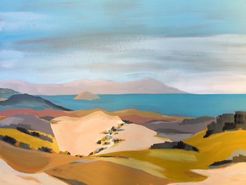 Pete Oswald, San Luis Obispo (Landschaft, Küste, Horizont, Berge, Meer,  Kalifornien, USA, Malerei, Wunschgröße, bunt)