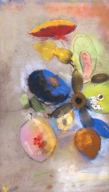 Odilon Redon, Blüten (Postimpressionismus, Blüten, Blumen, floral, Wunschgröße, klassische Moderne, Malerei, Wohnzimmer, Treppenhaus, Wunschgröße, bunt)