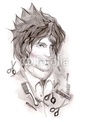 okalinichenko, barbershop (haare, männlich, erwachsen, mann, person, 1, jung, fotogen, kopf, barber, attraktiv, studio, schönheit, gesicht, stil, blick, friseursalon, sexy, haarschnitt, schultern, kamm, modellieren, schnitt, klient, tijeras, front, unrasiert, ernst, abbil)