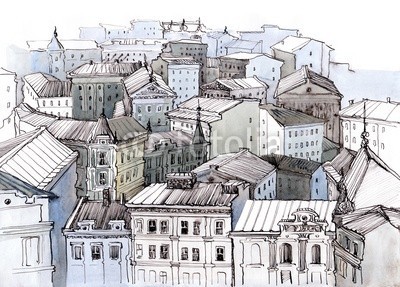 okalinichenko, city roofs (geschichte, alt, traditionell, architektur, haus, romanze, town, kultur, urbano, dach, szene, strukturen, europa, tourismus, äusseres, stadtlandschaft, straße, vergangenheit, europäisch, gebaut, gebäude, stadtteil, altmodisch, stadt, uralt, backstei)