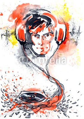 okalinichenko, deejay (mann, kopfhörer, lauschend, musik, toasting, kunst, klingen, ausstattung, dancing, abbildung, aufnahme, record, studio, männlich, mann, disko, elektronisch, orange, tanzen, verfärbt, menschlich, industrie, erwachsen, traditionell, künstler, jugendzei)