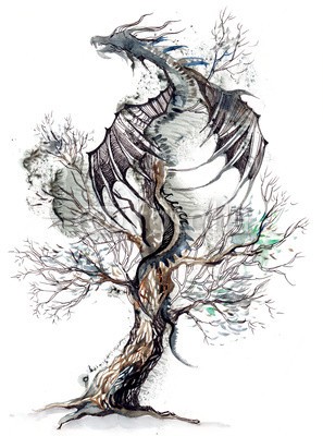 okalinichenko, dragon tree (symbol, baum, isoliert, drache, weiß, kultur, leaf, pflanze, natur, grün, ost, immergrün, traditionell, computer, abbildung, flamme, einsam, chinese, grafik, monster, fantasy, malerei, umwelt, asiatisch, tier, dekoration, niemand, floral, zeiche)