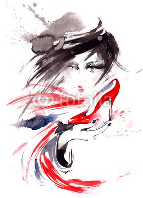 okalinichenko, fashion (gestalten, mädchen, rot, schuh, heels, frau, hoch, abbildung, weiblich, schönheit, erwachsen, eleganze, schöner, kunst, altersgenosse, gesundheit, menschlich, malerei, jung, kalb, glamour, funkeln, modellieren, display, stilettos, arm, einzig, perso)
