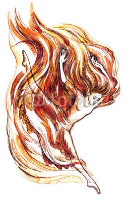 okalinichenko, fire dance (flamme, dancing, frau, feuer, hitze, anbrennen, magisch, abbildung, gefahr, abbild, abstrakt, malerei, hintergrund, inferno, lagerfeuer, tänzer, posing, entwerfen, vorstellung, rauch, kunst, silhouette, party, konzept, disko, rot, glühend, entflammba)