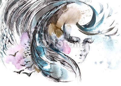 okalinichenko, girl (glamour, gestalten, frau, frisur, haare, federn, vögel, schönheit, leute, 1, schöner, weiblich, haut, gesundheit, menschlich, person, lang, erwachsen, eleganze, jung, einzig, sehnsucht, sinnlichkeit, kosmetik, körper, gesicht, makeup, stil, weiß, luxu)
