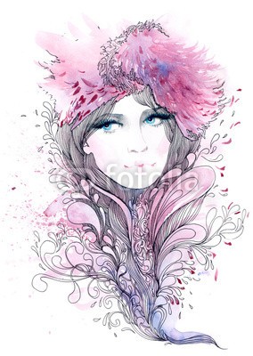 okalinichenko, glamour (frau, jung, schöner, weiblich, schönheit, kopf, erwachsen, attraktiv, sommer, person, 1, glamour, mädchen, rot, auge, daunen, gesicht, haare, federn, abbild, stylish, träumend, auge, lächeln, makeup, eleganze, federn, chapeau, posieren, funkeln, hau)