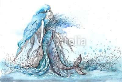 okalinichenko, mermaid (nixe, mädchen, schöner, frau, haare, weiblich, jung, blau, sexy, attraktiv, frau, person, erwachsen, perle, 1, lang, mythologisch, kopf, auge, fantasy, halskette, garniert, mythos, meer, schale, fisch, kostüm, lange, schwanz, schönheit, mythologi)