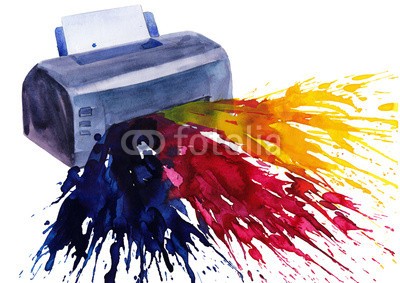 okalinichenko, Printer (beeindruckend, drücker, draussen, drucken, ausstattung, cmyk, entwerfen, press, isoliert, weiß, büro, dose, färbung, flüssigkeit, planes, cyan, gelb, spektrum, mustertuch, versorgnung, ausdruck, schwarz, tinte, entladen, verfärbt, gestalten, gieße)