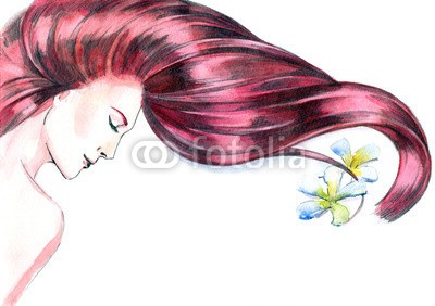 okalinichenko, relaxing woman with flowers in her hair (pflege, frau, schönheit, haare, schöner, spa, menschlich, bergung, leisure, natürlich, vögel, blume, frühling, gelassenheit, gewellt, blume, orange, pastell, weiblich, treatment, kaukasier, weiblich, portrait, strömend, zen, lying, gesund, mädche)