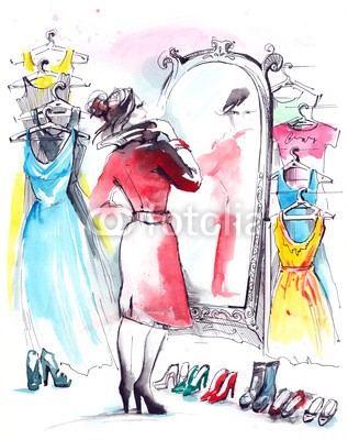 okalinichenko, shop (kleidung, speichern, shoppen, weiblich, bestellen, auslese, business, wear, probieren, spiegel, einzelhandel, im, kommerzielle, regale, gestalten, frau, industrie, reihe, garniert, gruppe, rack, objekt, schöner, fröhlich, glamour, verheiratet, lich)